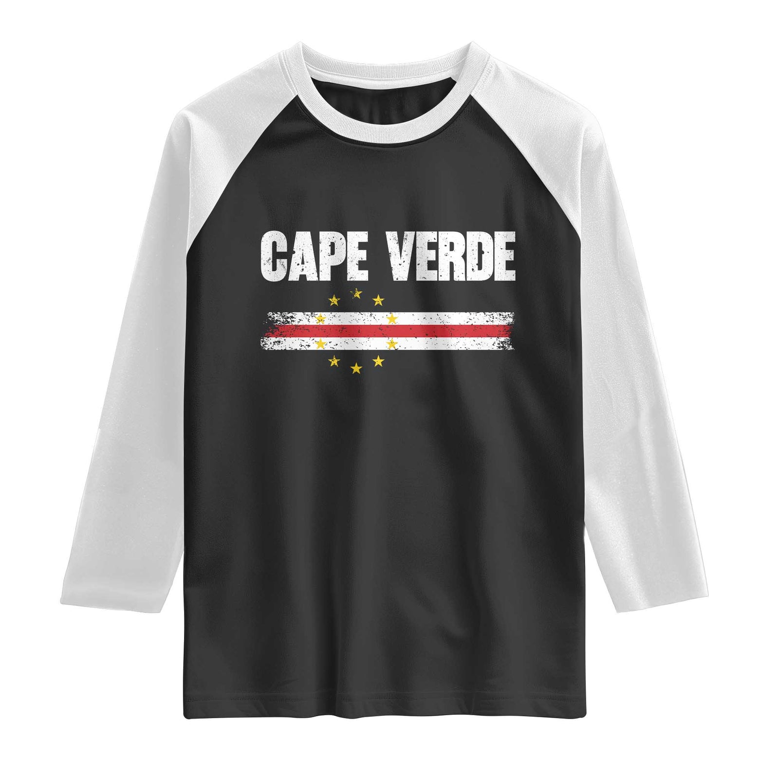 Cape Verde Pride Vintage Cape Verdean Flag 10 Stars Raglan Shirt TS11 Black White Print Your Wear