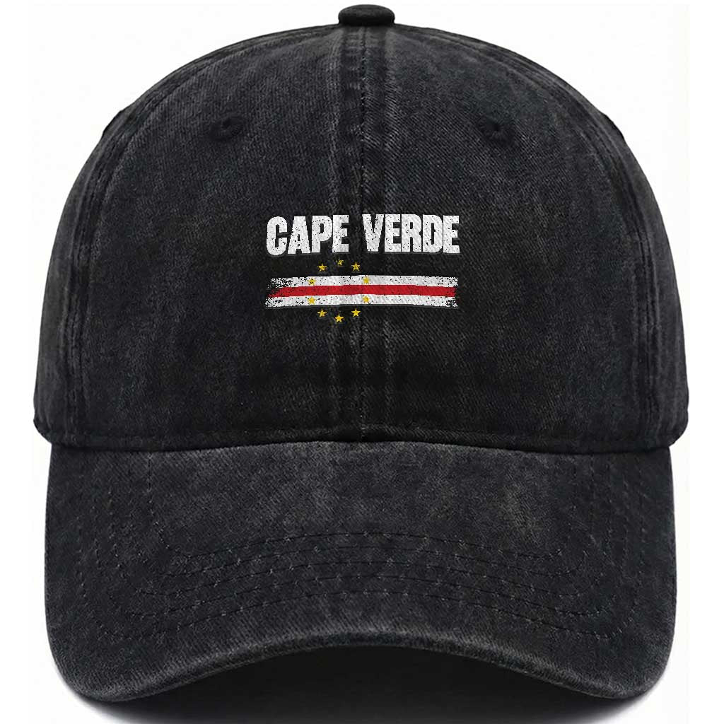 Cape Verde Pride Vintage Cape Verdean Flag 10 Stars Washed Cotton Baseball Cap