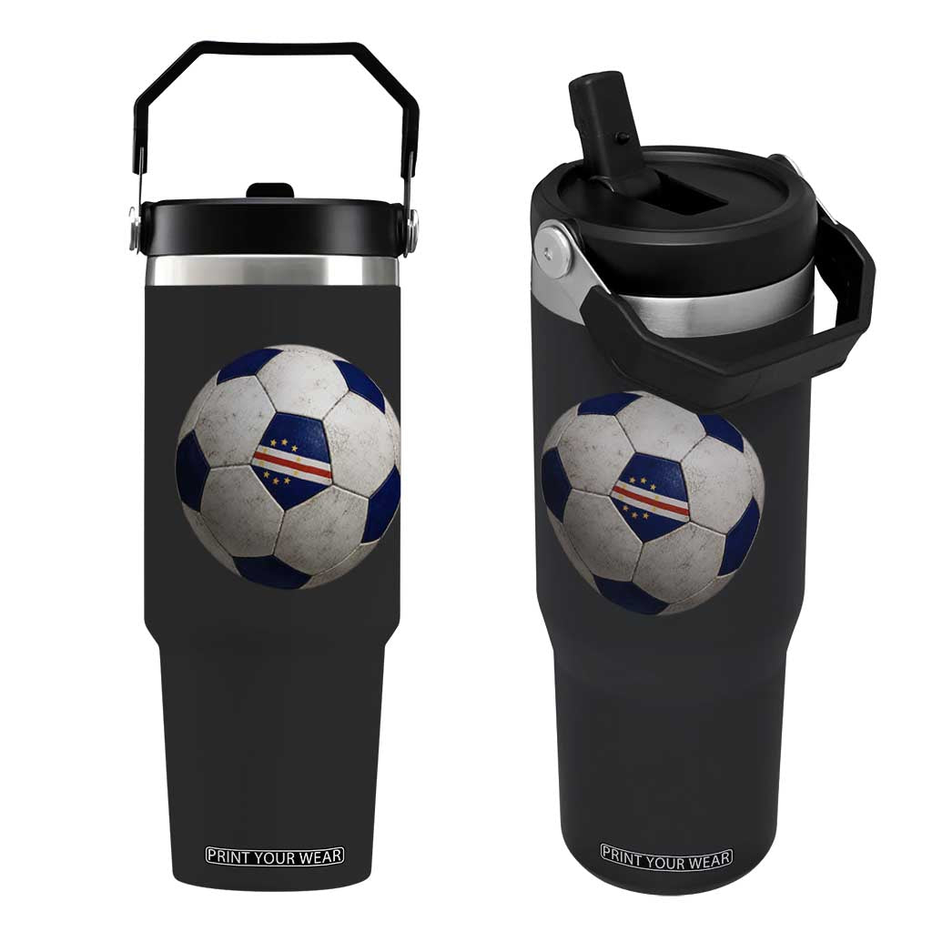 Cabo Verde Football Vintage Soccer Ball Graphic Flip Straw Tumbler