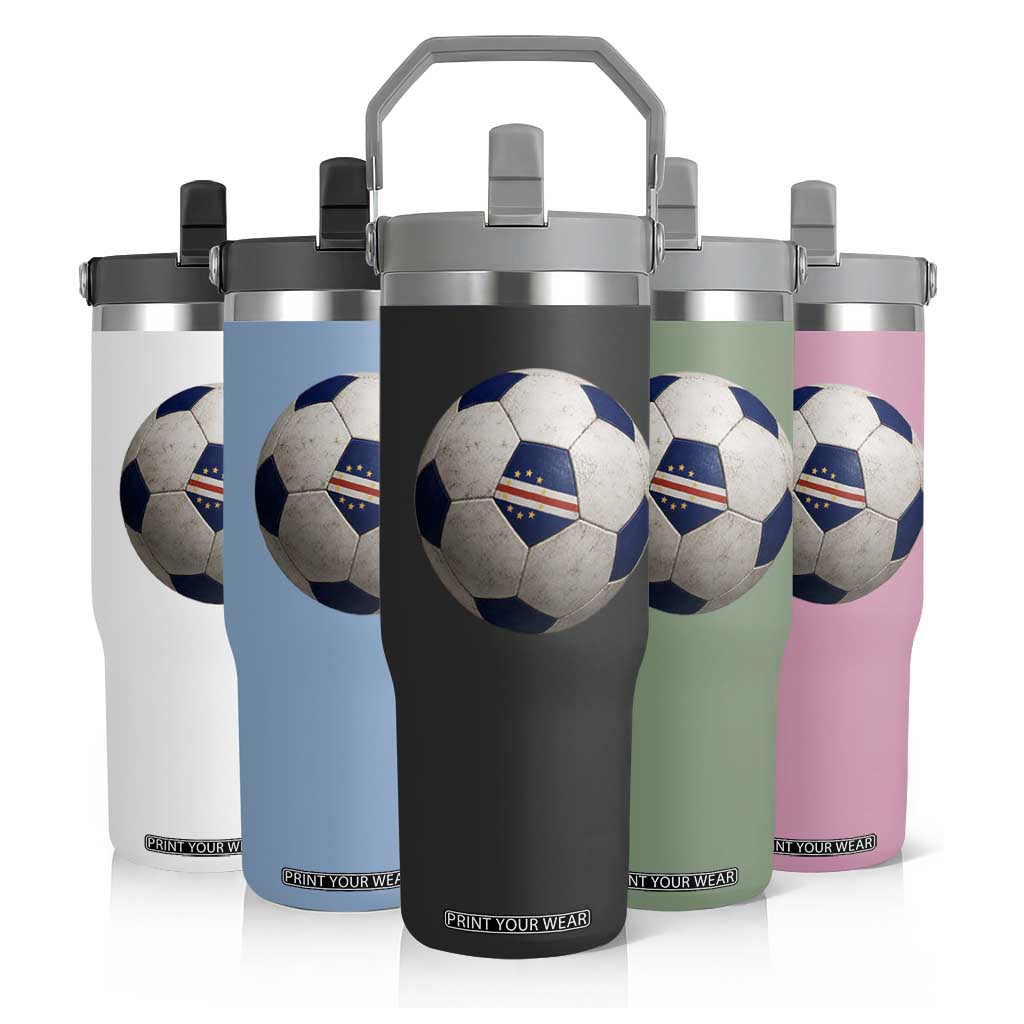 Cabo Verde Football Vintage Soccer Ball Graphic Flip Straw Tumbler
