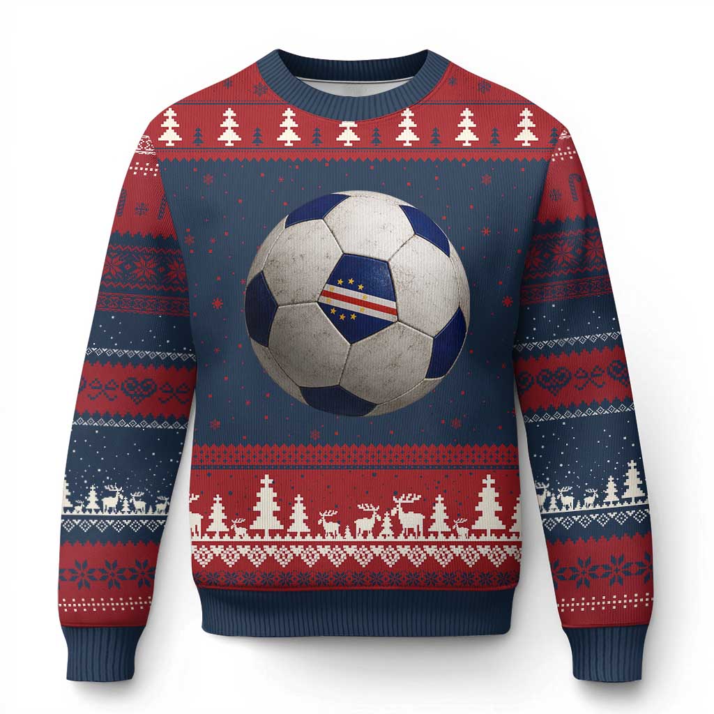 Cabo Verde Football Vintage Soccer Ball Graphic Ugly Christmas Sweater TS11 Navy Red Print Your Wear