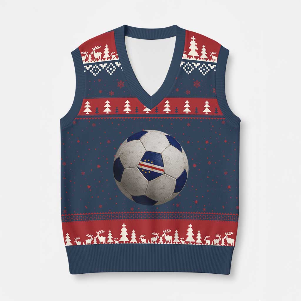 Cabo Verde Football Vintage Soccer Ball Graphic V-Neck Knit Sweater Vest TS11 Navy Red Print Your Wear