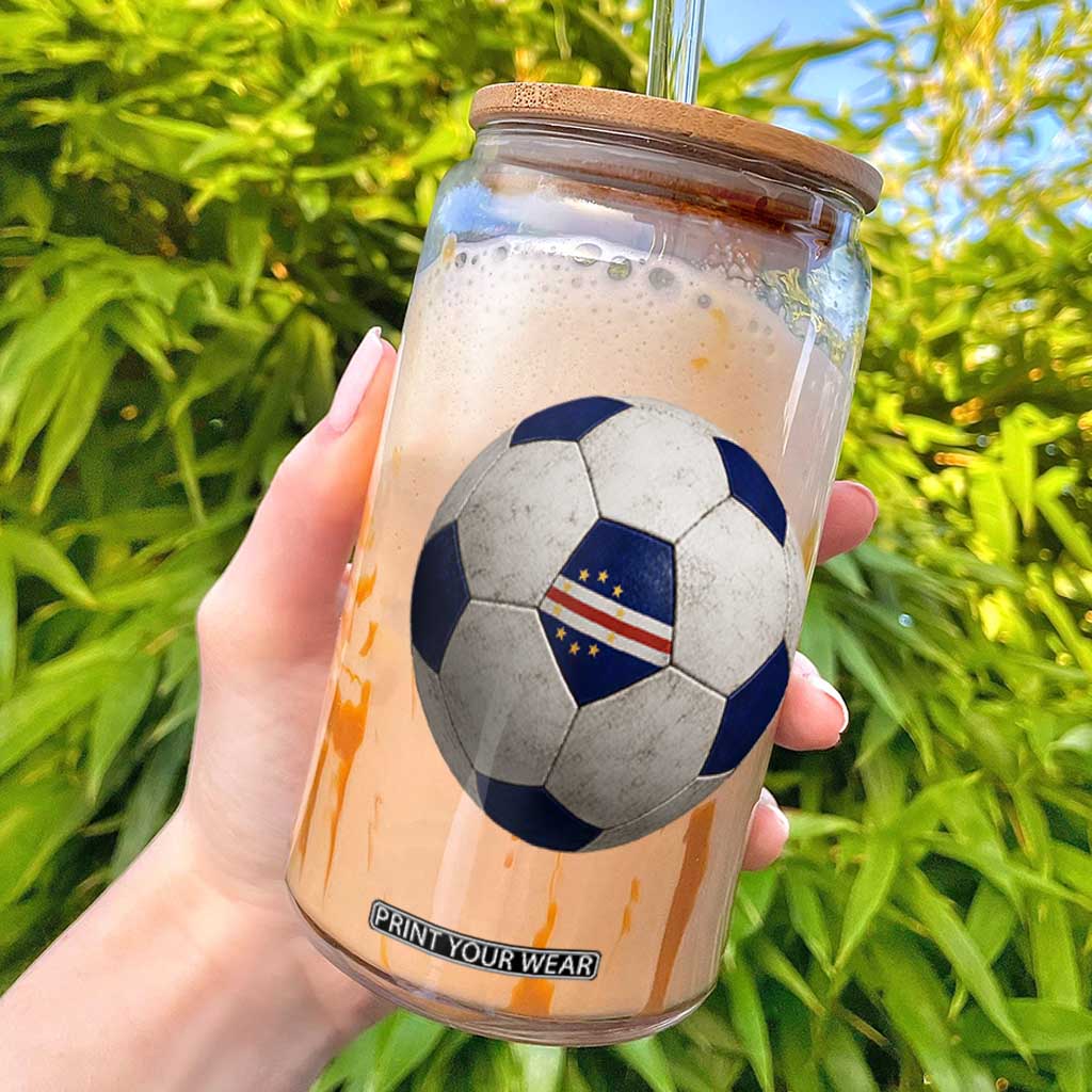 Cabo Verde Football Vintage Soccer Ball Graphic Glass Can TS11 Black Print Your Wear