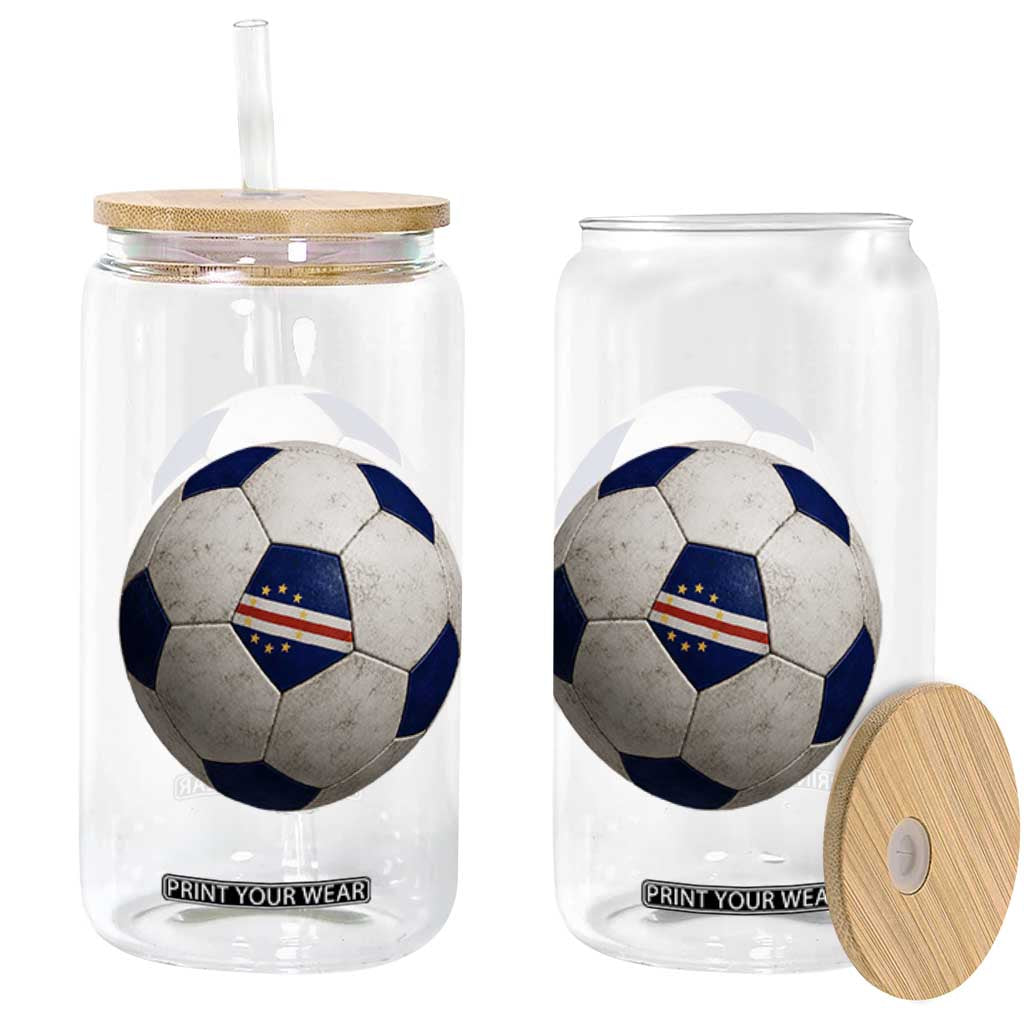 Cabo Verde Football Vintage Soccer Ball Graphic Glass Can
