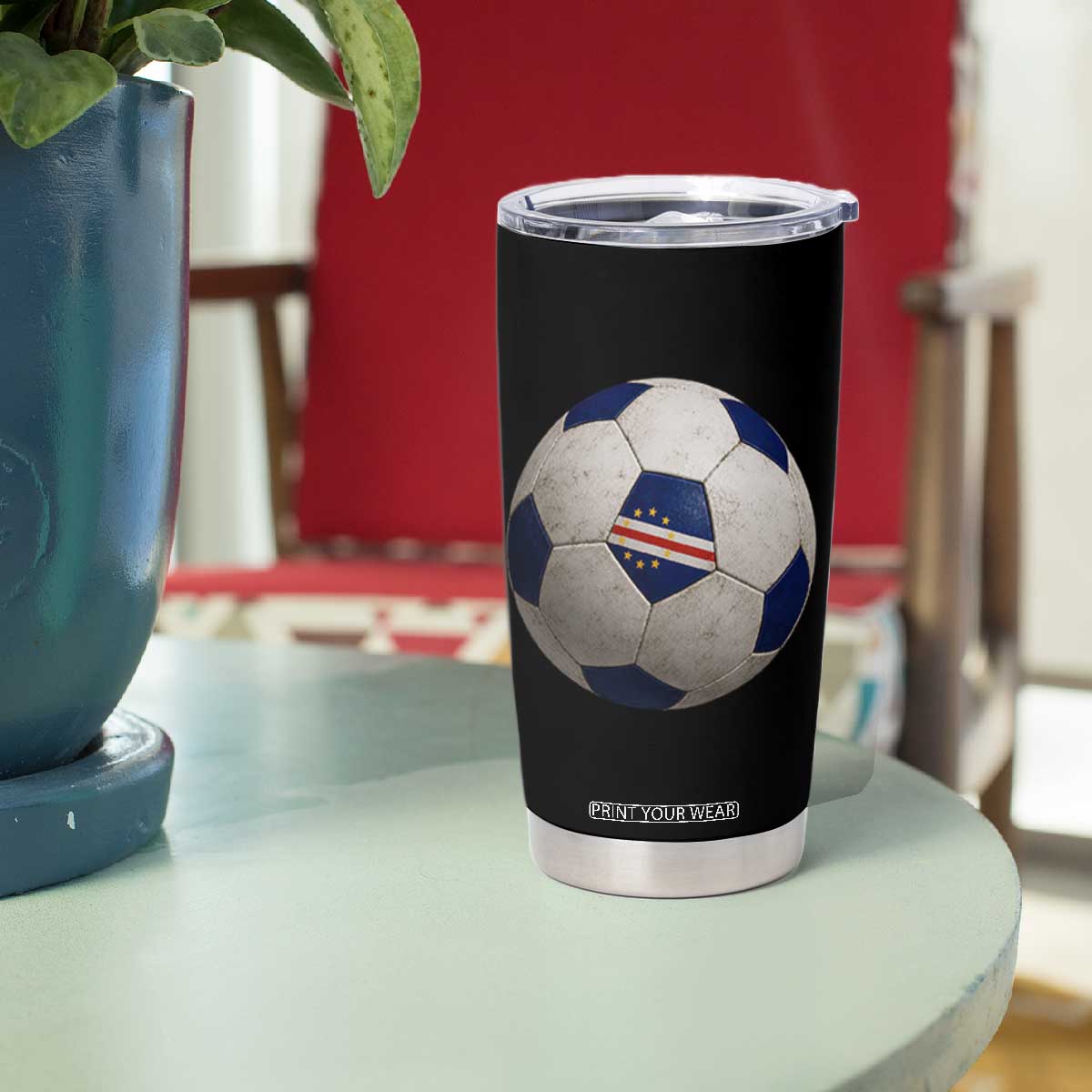 Cabo Verde Football Vintage Soccer Ball Graphic Tumbler Cup