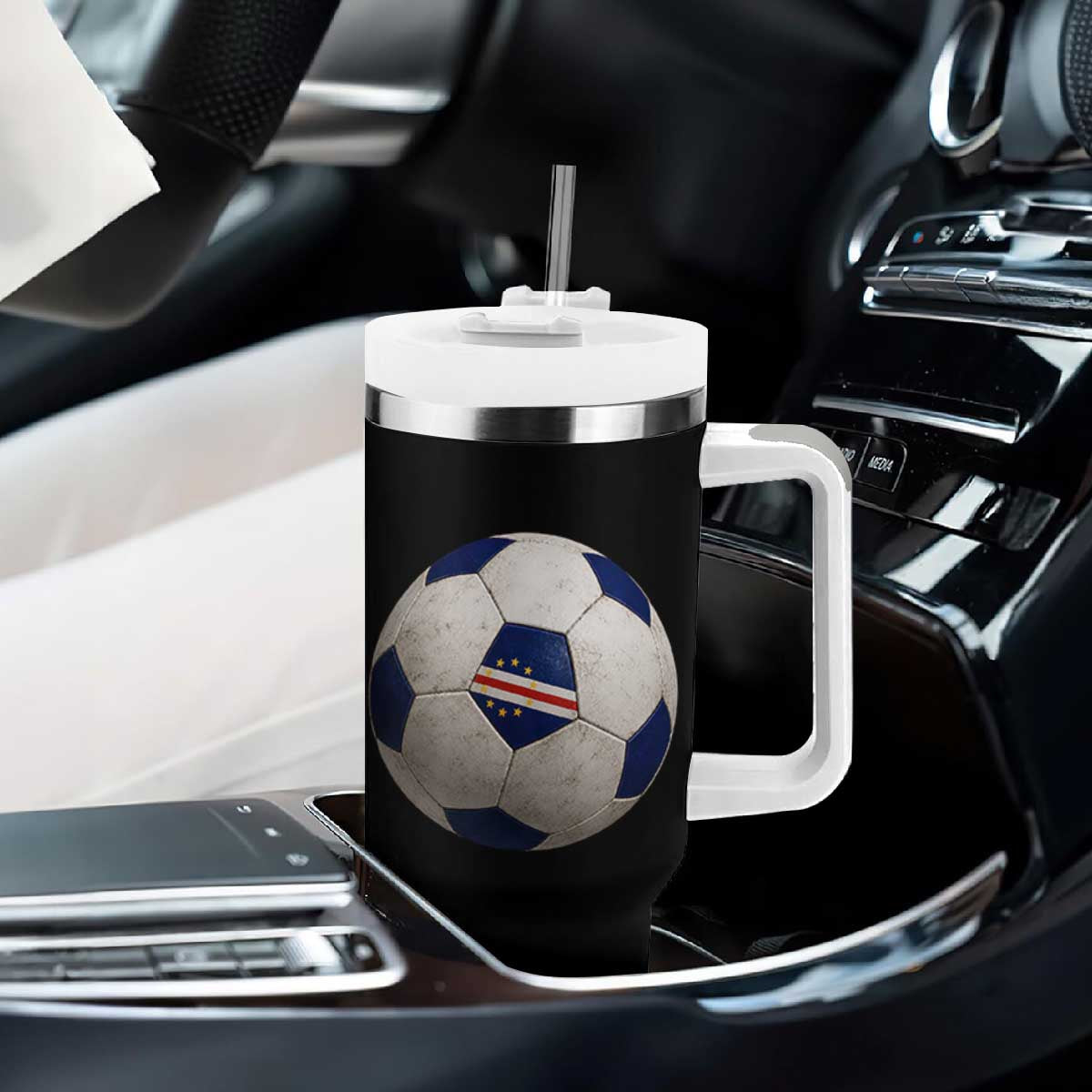 Cabo Verde Football Vintage Soccer Ball Graphic Tumbler With Handle