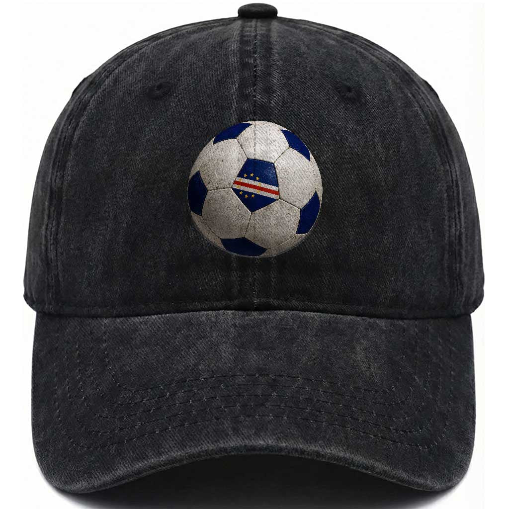 Cabo Verde Football Vintage Soccer Ball Graphic Washed Cotton Baseball Cap