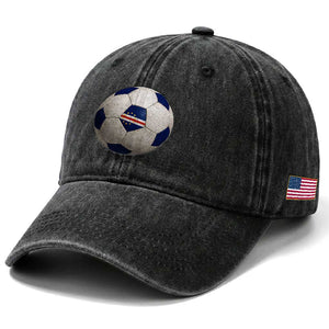 Cabo Verde Football Vintage Soccer Ball Graphic Washed Cotton Baseball Cap