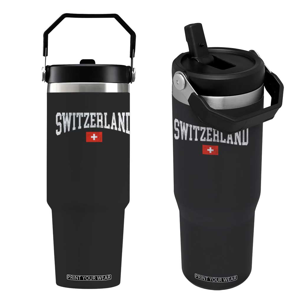 Vintage Switzerland National Pride The Swiss Cross Flip Straw Tumbler TS11 One Size: 30 oz Black Print Your Wear