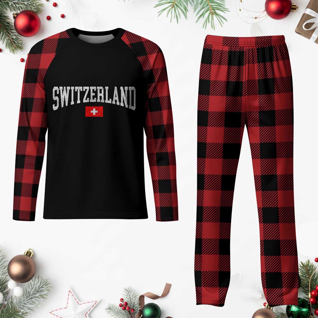 Vintage Switzerland National Pride The Swiss Cross Plaid Pajama Set
