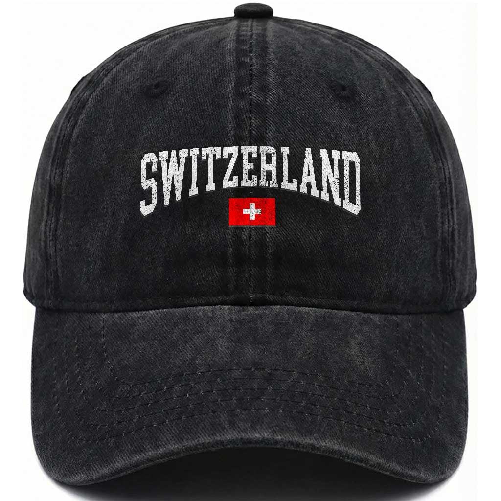 Vintage Switzerland National Pride The Swiss Cross Washed Cotton Baseball Cap TS11 Print Your Wear