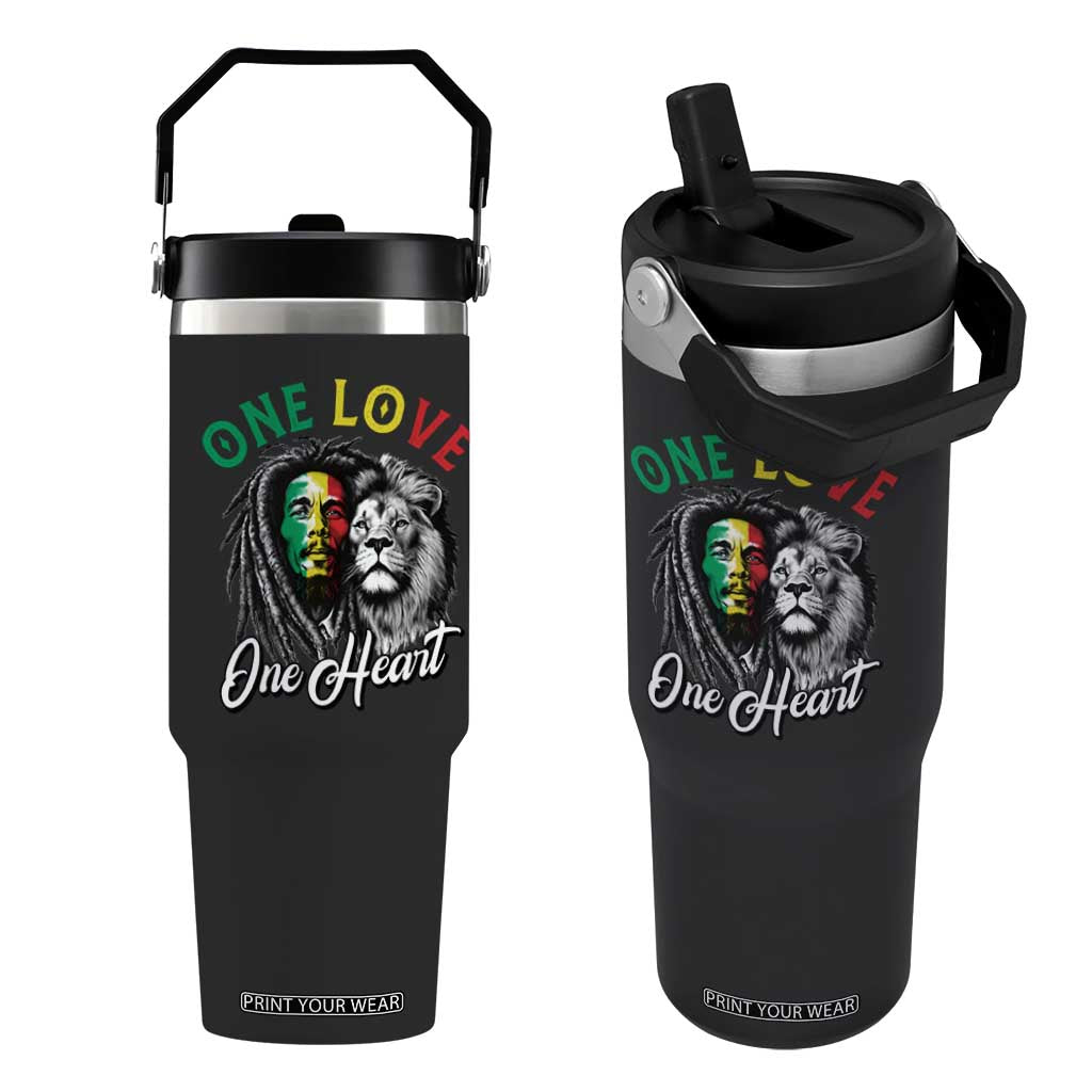 Reggae Legend Flip Straw Tumbler One Love One Heart Rastafarian Reggae Music Lion TS11 One Size: 30 oz Black Print Your Wear