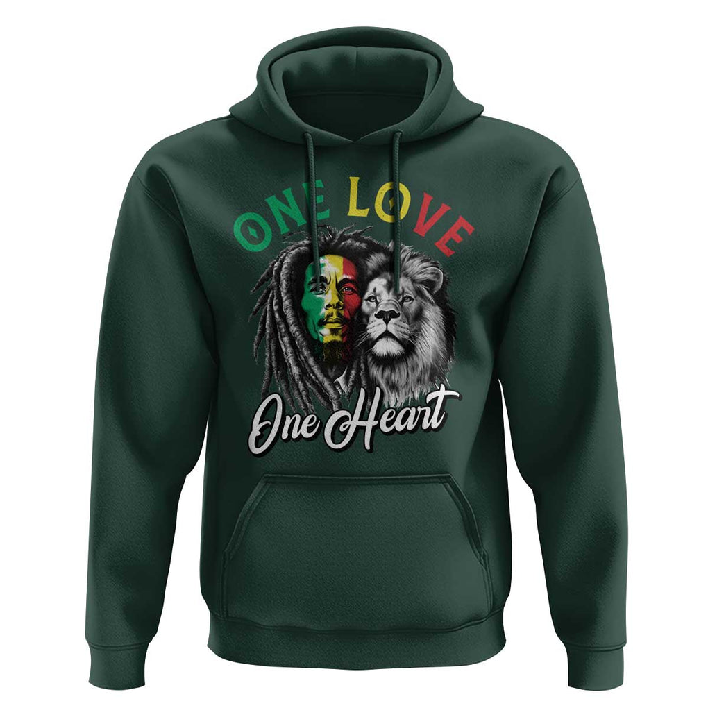 Reggae Legend Hoodie One Love One Heart Rastafarian Reggae Music Lion TS11 Dark Forest Green Print Your Wear