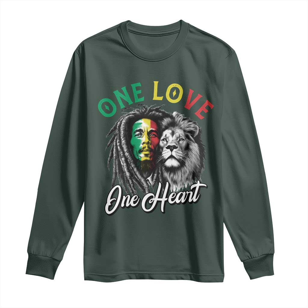 Reggae Legend Long Sleeve Shirt One Love One Heart Rastafarian Reggae Music Lion TS11 Dark Forest Green Print Your Wear