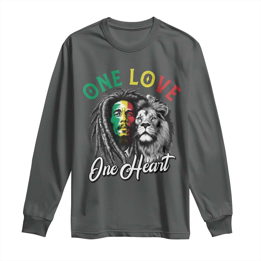 Reggae Legend Long Sleeve Shirt One Love One Heart Rastafarian Reggae Music Lion TS11 Dark Heather Print Your Wear