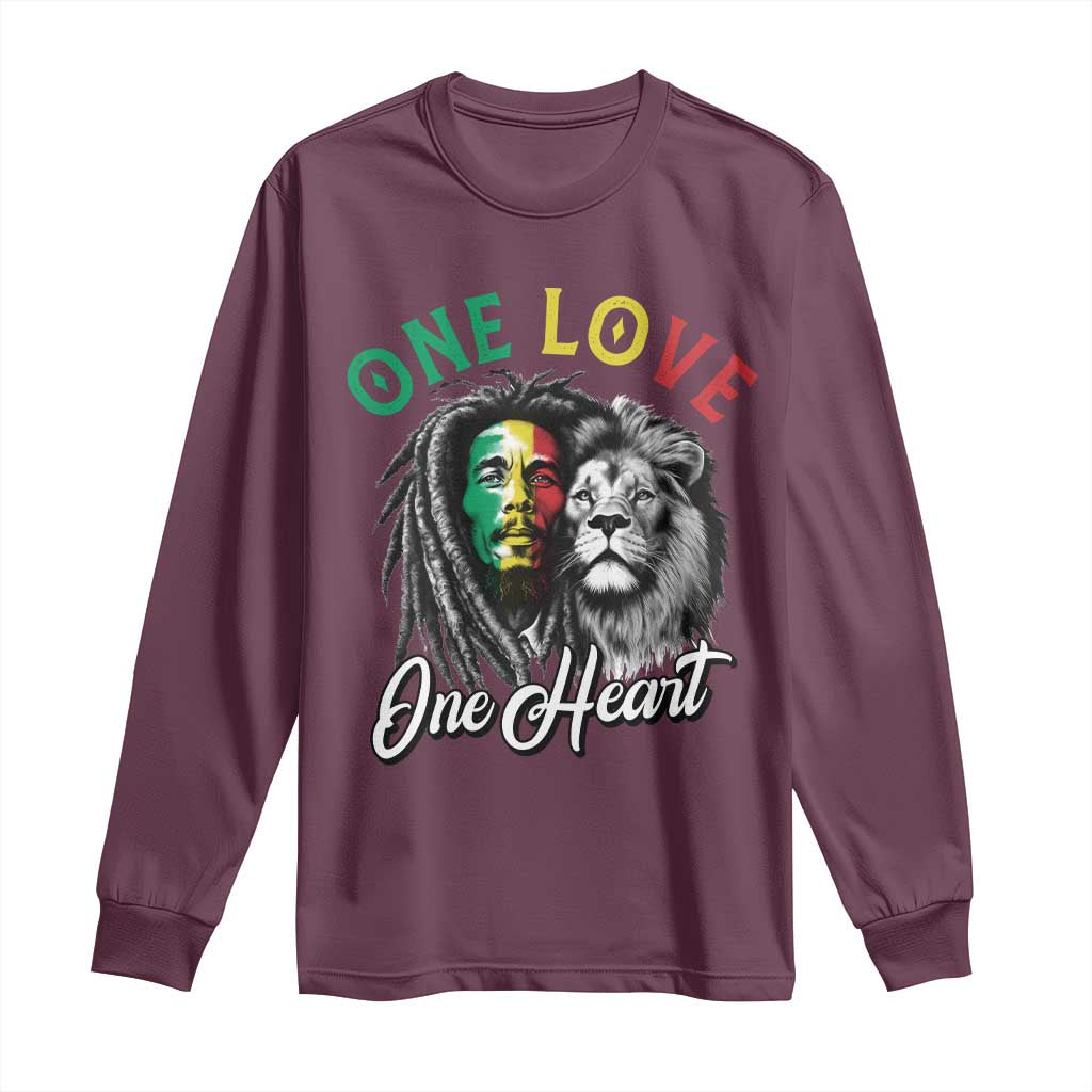 Reggae Legend Long Sleeve Shirt One Love One Heart Rastafarian Reggae Music Lion TS11 Maroon Print Your Wear