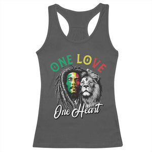 Reggae Legend Racerback Tank Top One Love One Heart Rastafarian Reggae Music Lion TS11 Dark Heather Print Your Wear