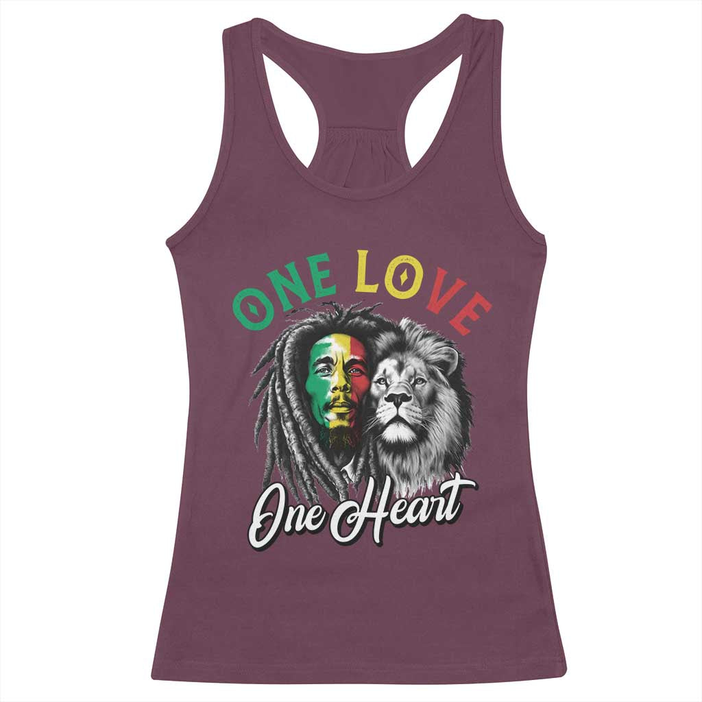 Reggae Legend Racerback Tank Top One Love One Heart Rastafarian Reggae Music Lion TS11 Maroon Print Your Wear