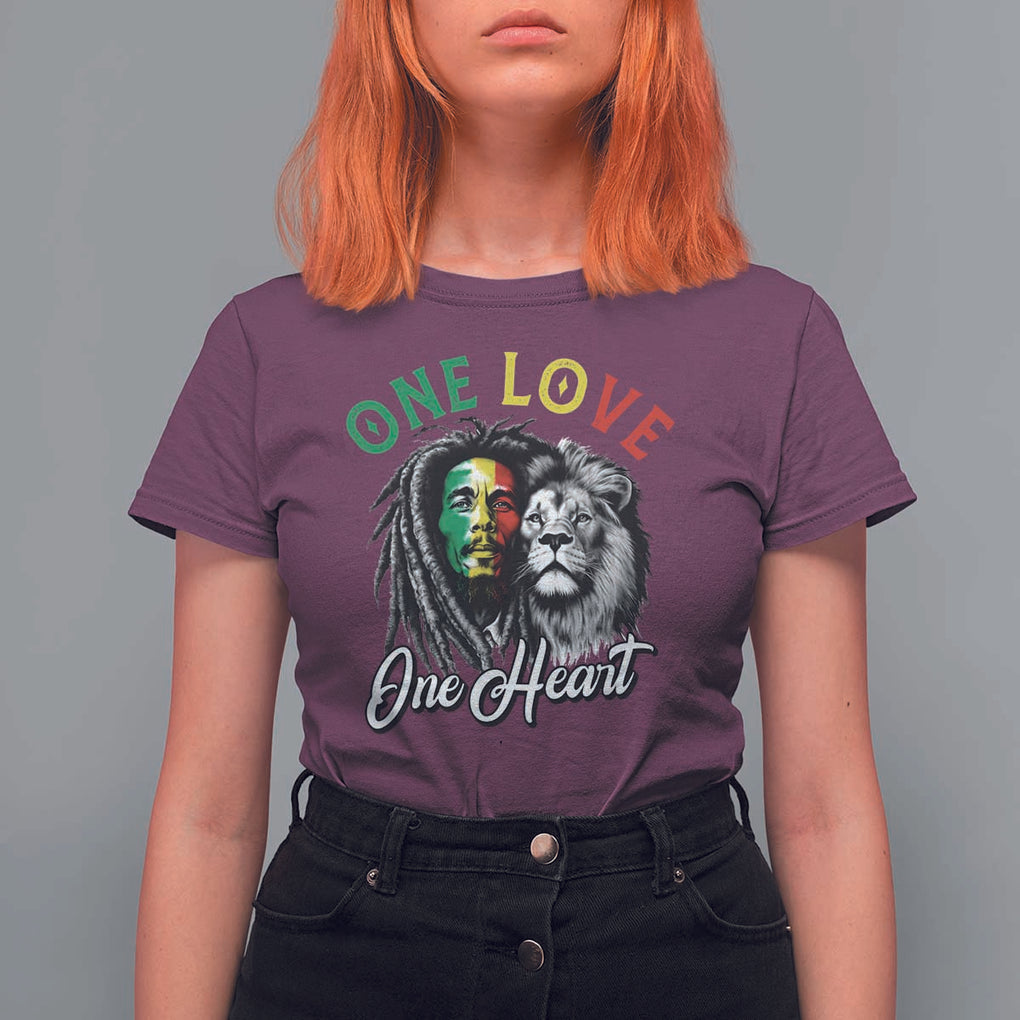 Reggae Legend T Shirt For Women One Love One Heart Rastafarian Reggae Music Lion TS11 Maroon Print Your Wear