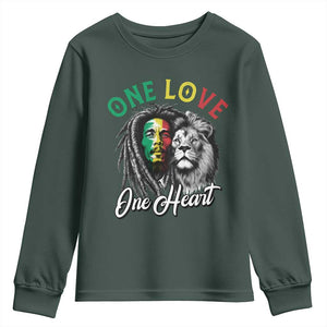 Reggae Legend Youth Sweatshirt One Love One Heart Rastafarian Reggae Music Lion TS11 Dark Forest Green Print Your Wear