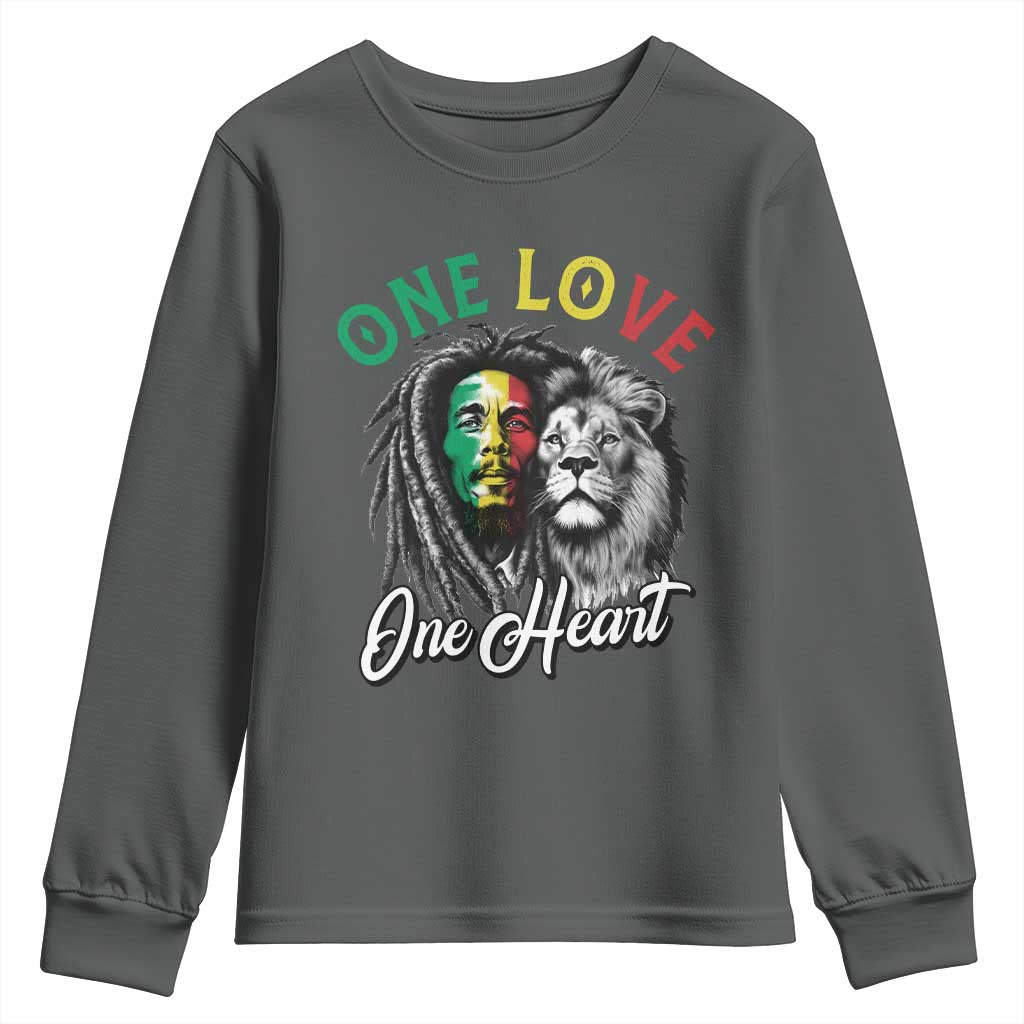 Reggae Legend Youth Sweatshirt One Love One Heart Rastafarian Reggae Music Lion TS11 Dark Heather Print Your Wear