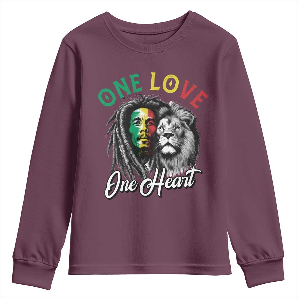 Reggae Legend Youth Sweatshirt One Love One Heart Rastafarian Reggae Music Lion TS11 Maroon Print Your Wear