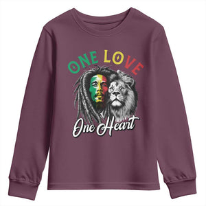 Reggae Legend Youth Sweatshirt One Love One Heart Rastafarian Reggae Music Lion TS11 Maroon Print Your Wear