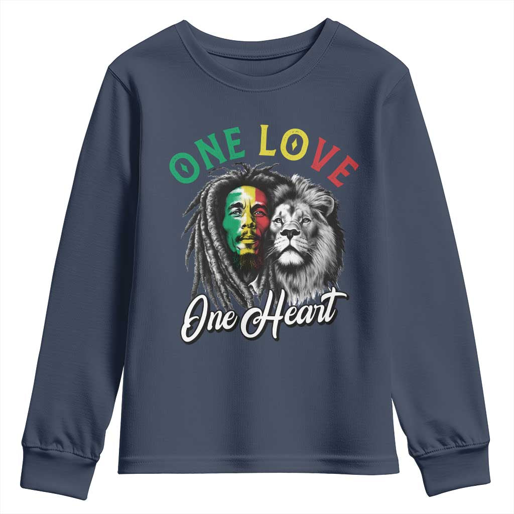 Reggae Legend Youth Sweatshirt One Love One Heart Rastafarian Reggae Music Lion TS11 Navy Print Your Wear