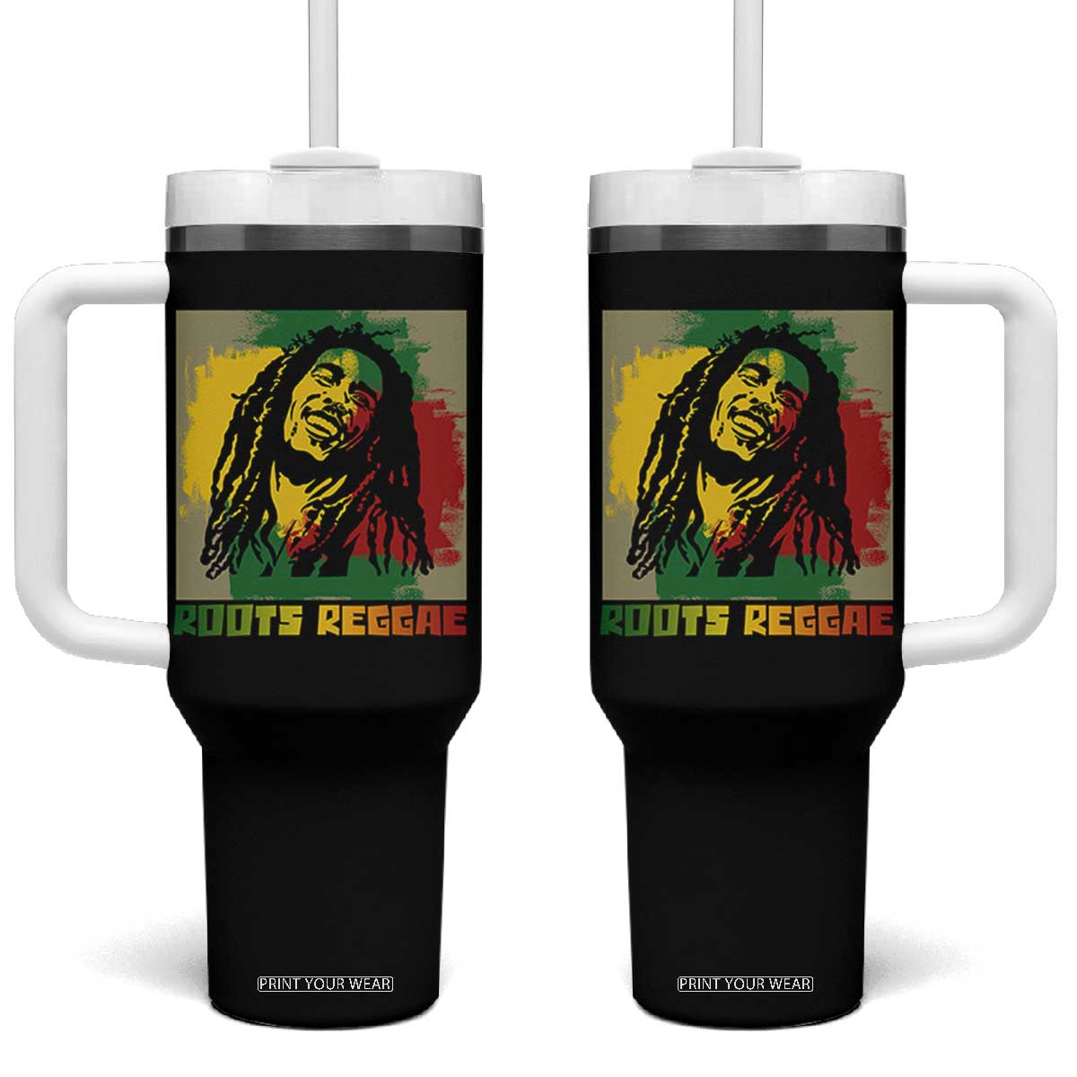 Legend Bob Tumbler With Handle Roots Reggae Rastafarian Music Jamaica TS11 One Size: 40 oz Black Print Your Wear