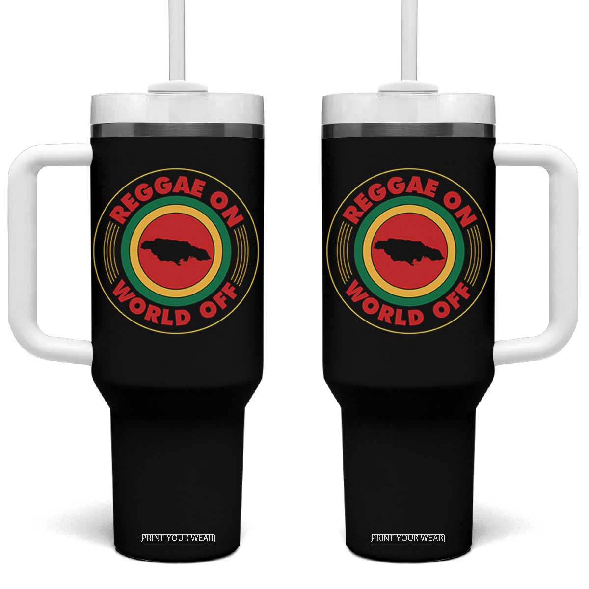 Reggae On World Off Tumbler With Handle Rasta Music Rastafarian Jamaica TS11 One Size: 40 oz Black Print Your Wear