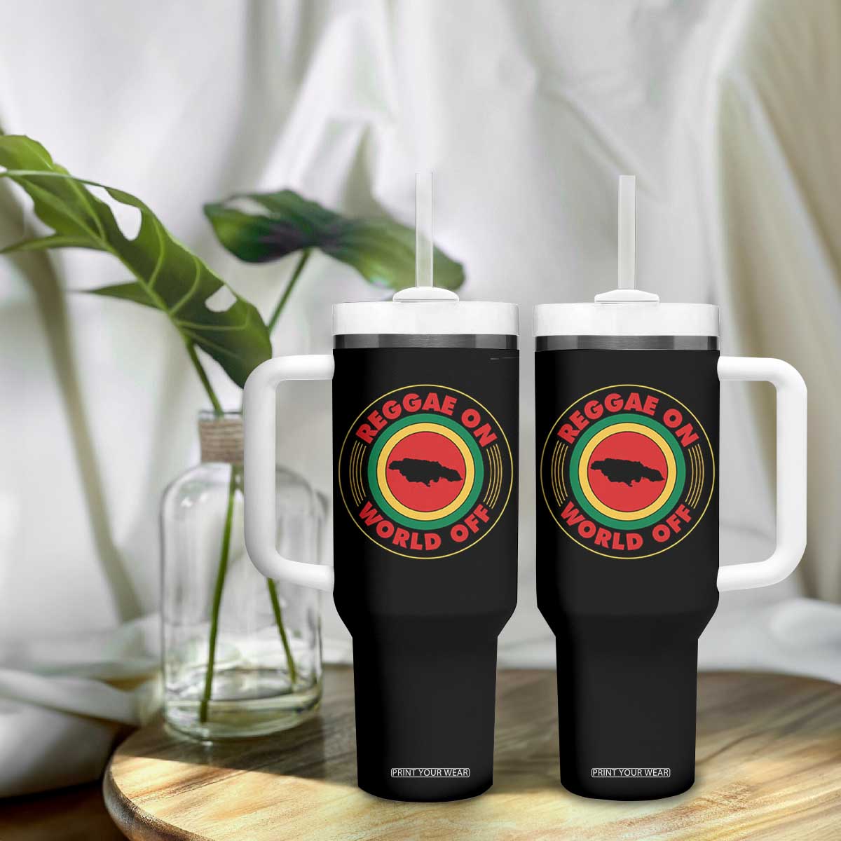 Reggae On World Off Tumbler With Handle Rasta Music Rastafarian Jamaica TS11 Print Your Wear