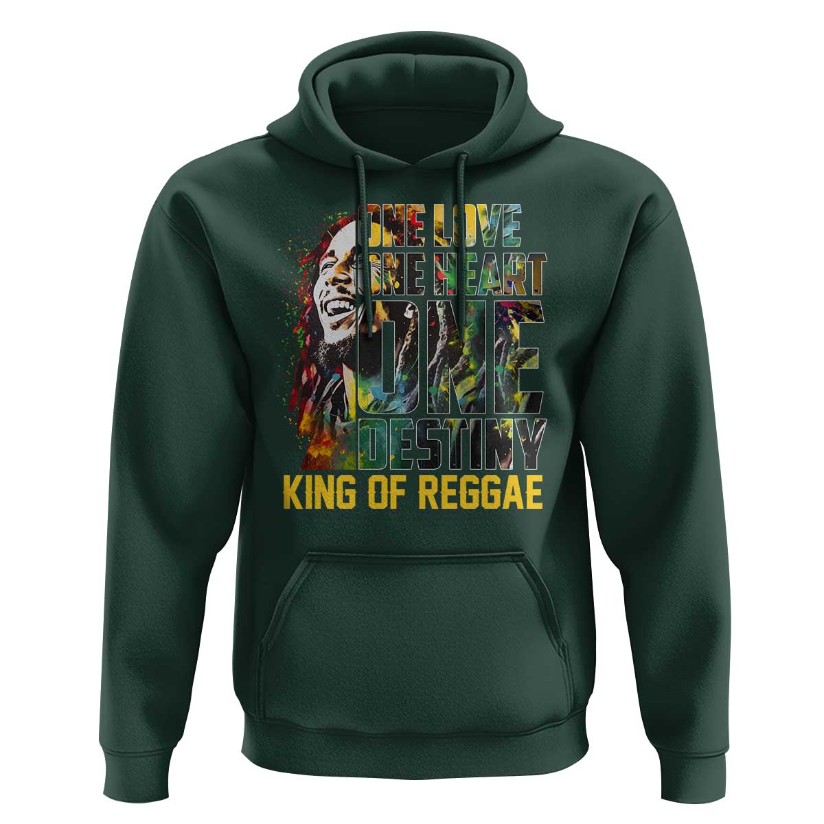 Legend Bob Hoodie One Love Heart Destiny King Of Reggae TS11 Dark Forest Green Print Your Wear