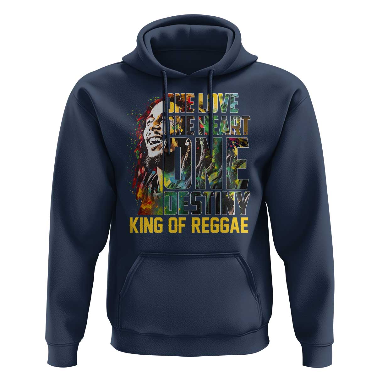 Legend Bob Hoodie One Love Heart Destiny King Of Reggae TS11 Navy Print Your Wear