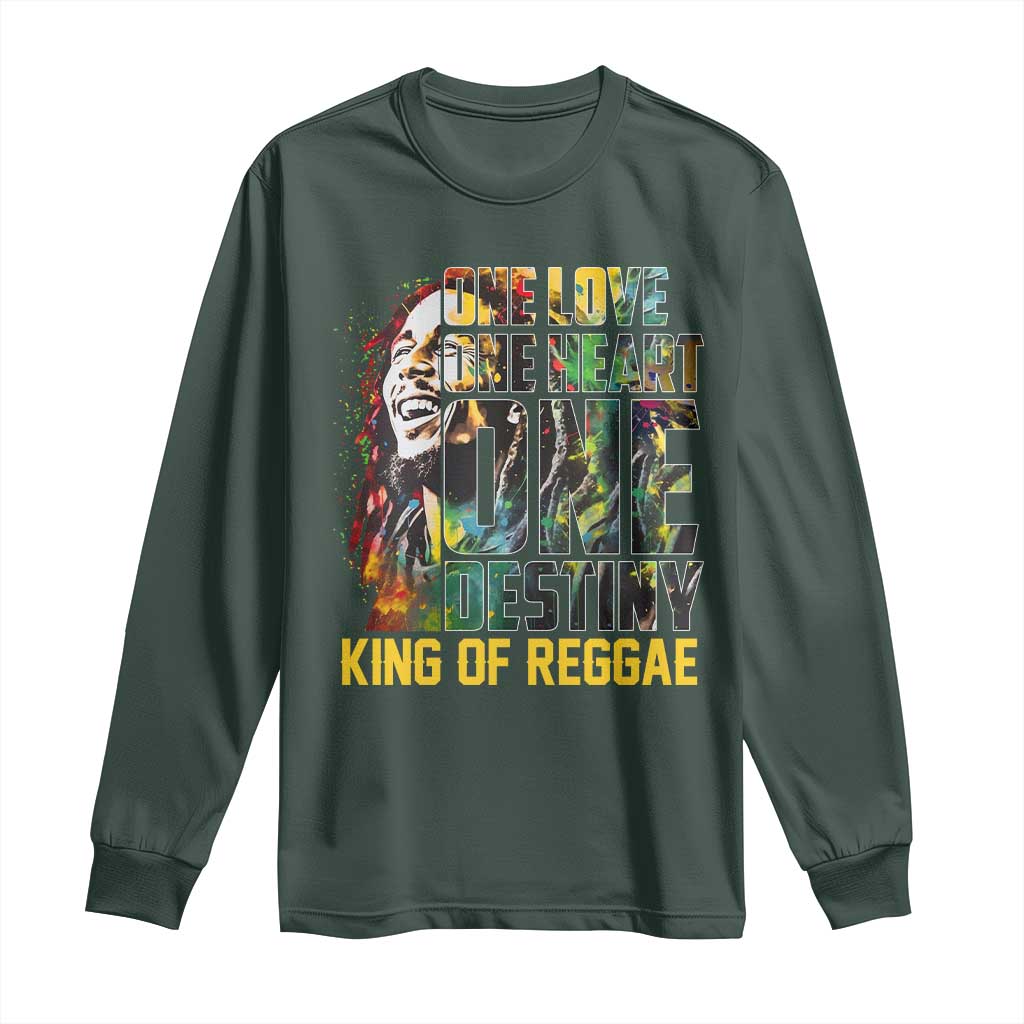 Legend Bob Long Sleeve Shirt One Love Heart Destiny King Of Reggae TS11 Dark Forest Green Print Your Wear