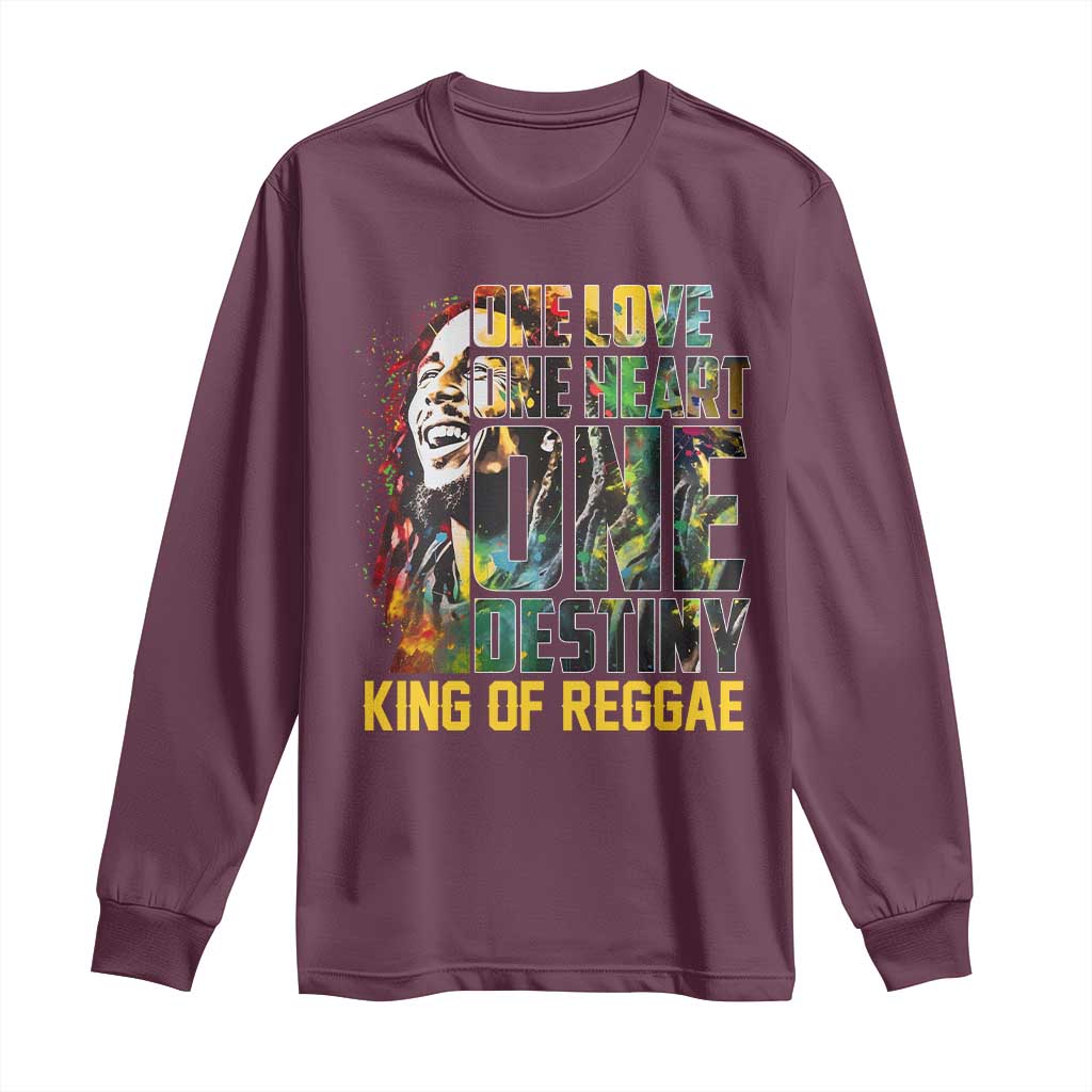 Legend Bob Long Sleeve Shirt One Love Heart Destiny King Of Reggae TS11 Maroon Print Your Wear