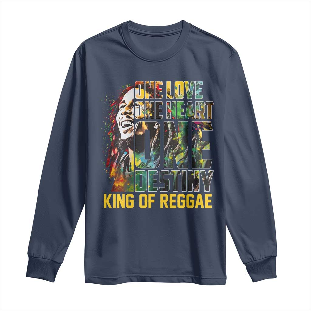 Legend Bob Long Sleeve Shirt One Love Heart Destiny King Of Reggae TS11 Navy Print Your Wear