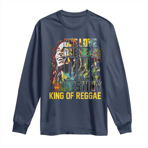 Legend Bob Long Sleeve Shirt One Love Heart Destiny King Of Reggae TS11 Navy Print Your Wear
