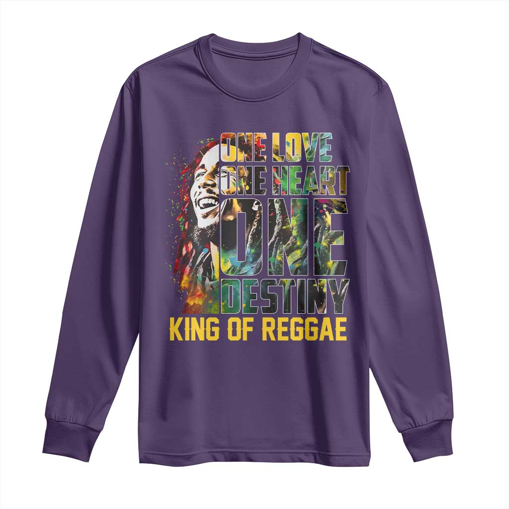 Legend Bob Long Sleeve Shirt One Love Heart Destiny King Of Reggae TS11 Purple Print Your Wear