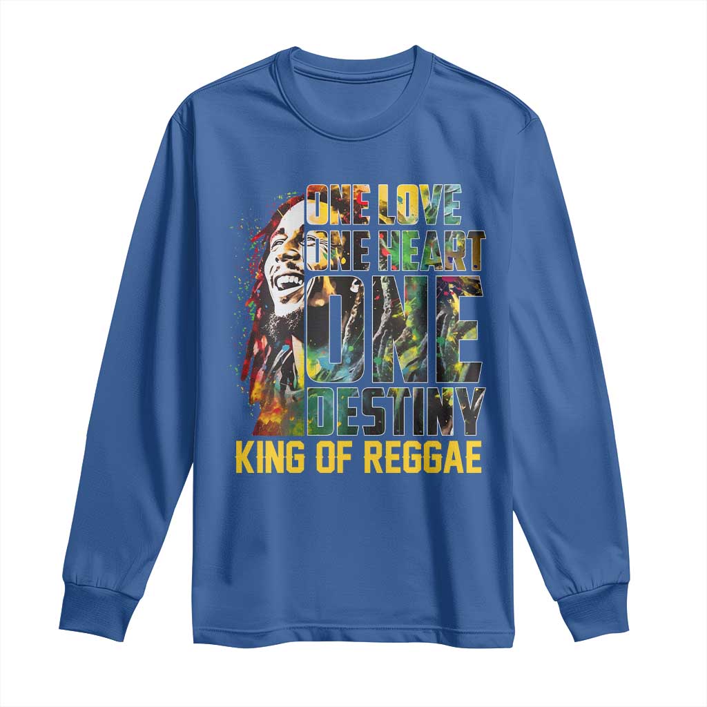 Legend Bob Long Sleeve Shirt One Love Heart Destiny King Of Reggae TS11 Royal Blue Print Your Wear