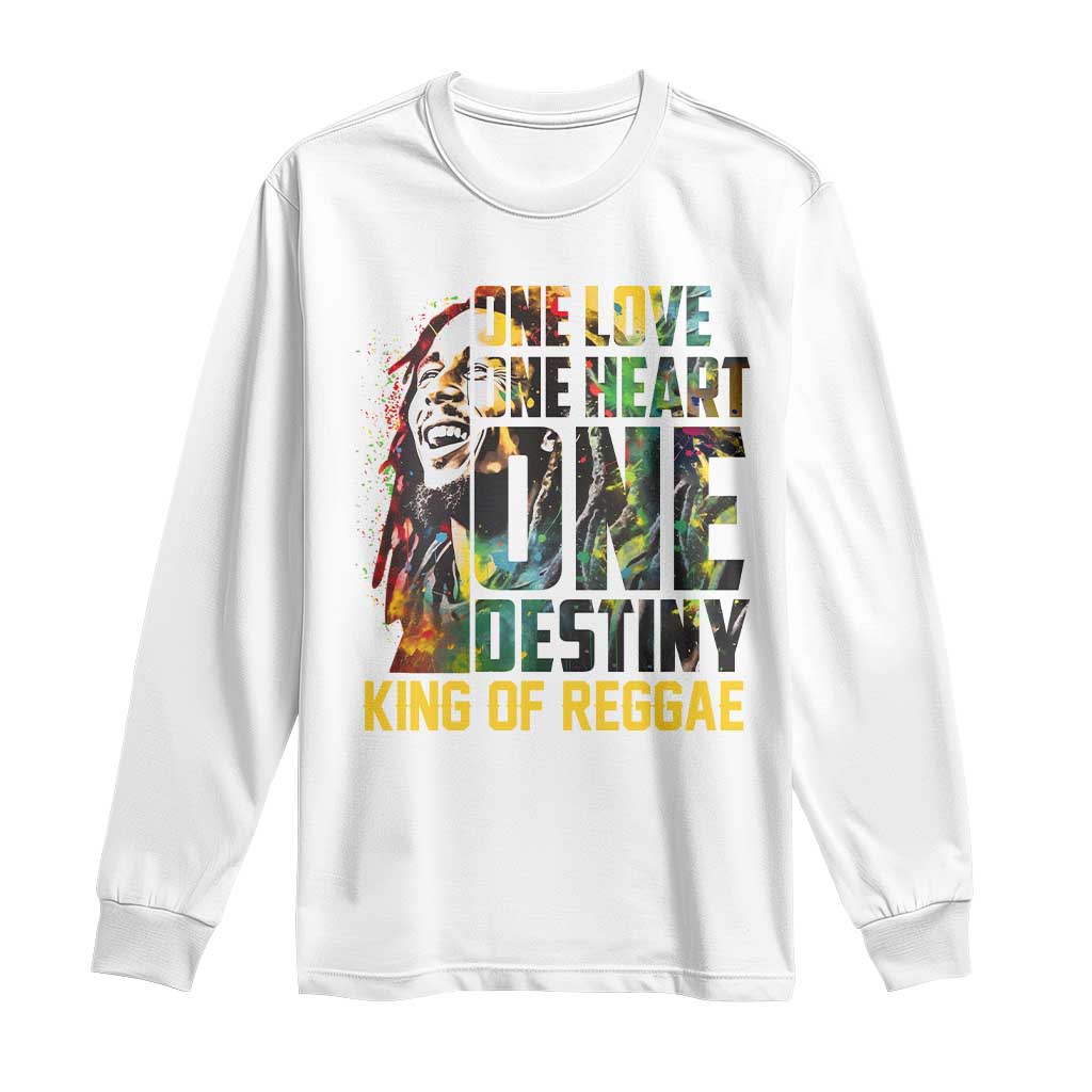 Legend Bob Long Sleeve Shirt One Love Heart Destiny King Of Reggae TS11 White Print Your Wear