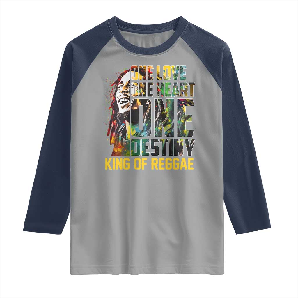 Legend Bob Raglan Shirt One Love Heart Destiny King Of Reggae TS11 Sport Gray Navy Print Your Wear
