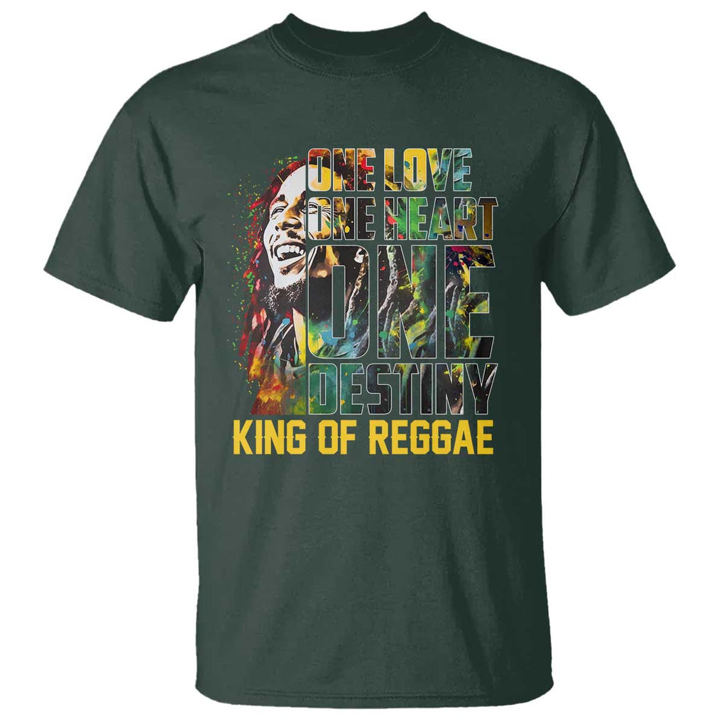 Legend Bob T Shirt One Love Heart Destiny King Of Reggae TS11 Dark Forest Green Print Your Wear