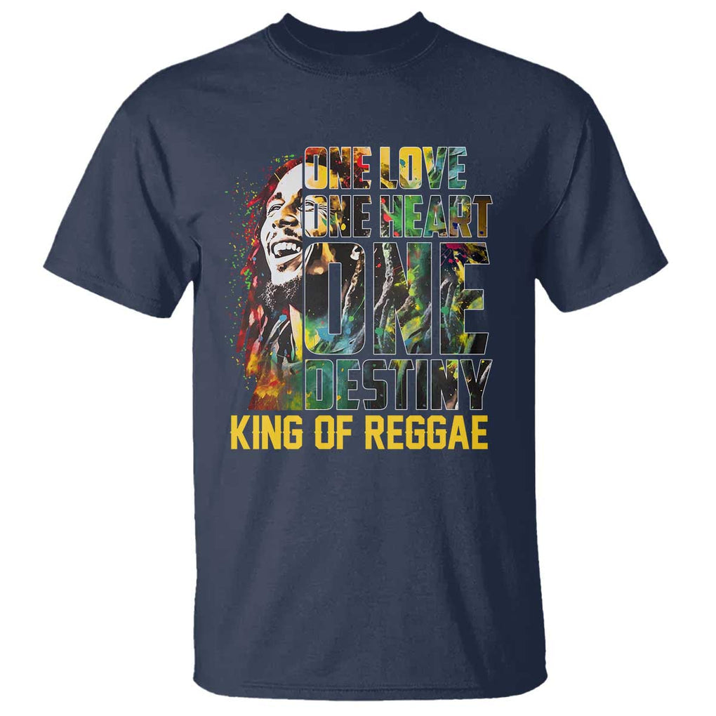 Legend Bob T Shirt One Love Heart Destiny King Of Reggae TS11 Navy Print Your Wear