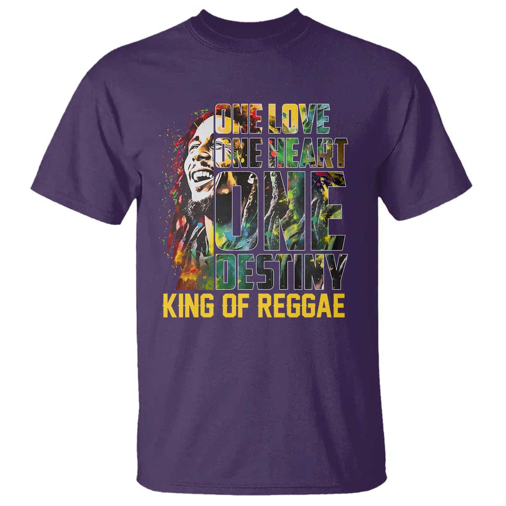Legend Bob T Shirt One Love Heart Destiny King Of Reggae TS11 Purple Print Your Wear