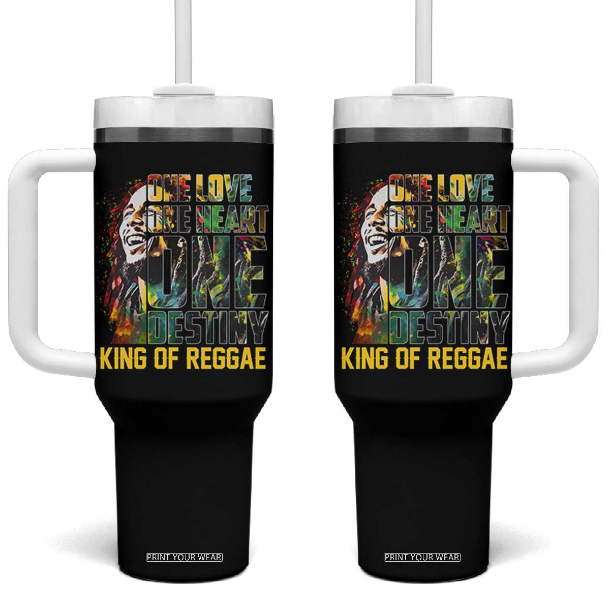 Legend Bob Tumbler With Handle One Love Heart Destiny King Of Reggae TS11 One Size: 40 oz Black Print Your Wear