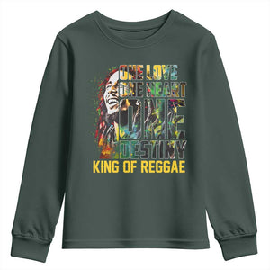 Legend Bob Youth Sweatshirt One Love Heart Destiny King Of Reggae TS11 Dark Forest Green Print Your Wear