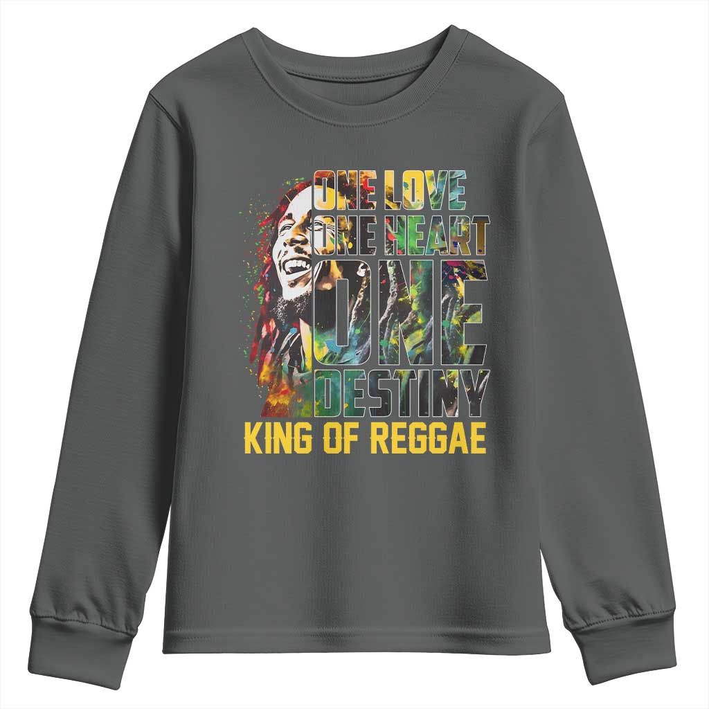 Legend Bob Youth Sweatshirt One Love Heart Destiny King Of Reggae TS11 Dark Heather Print Your Wear