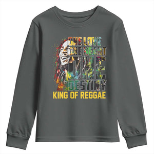Legend Bob Youth Sweatshirt One Love Heart Destiny King Of Reggae TS11 Dark Heather Print Your Wear