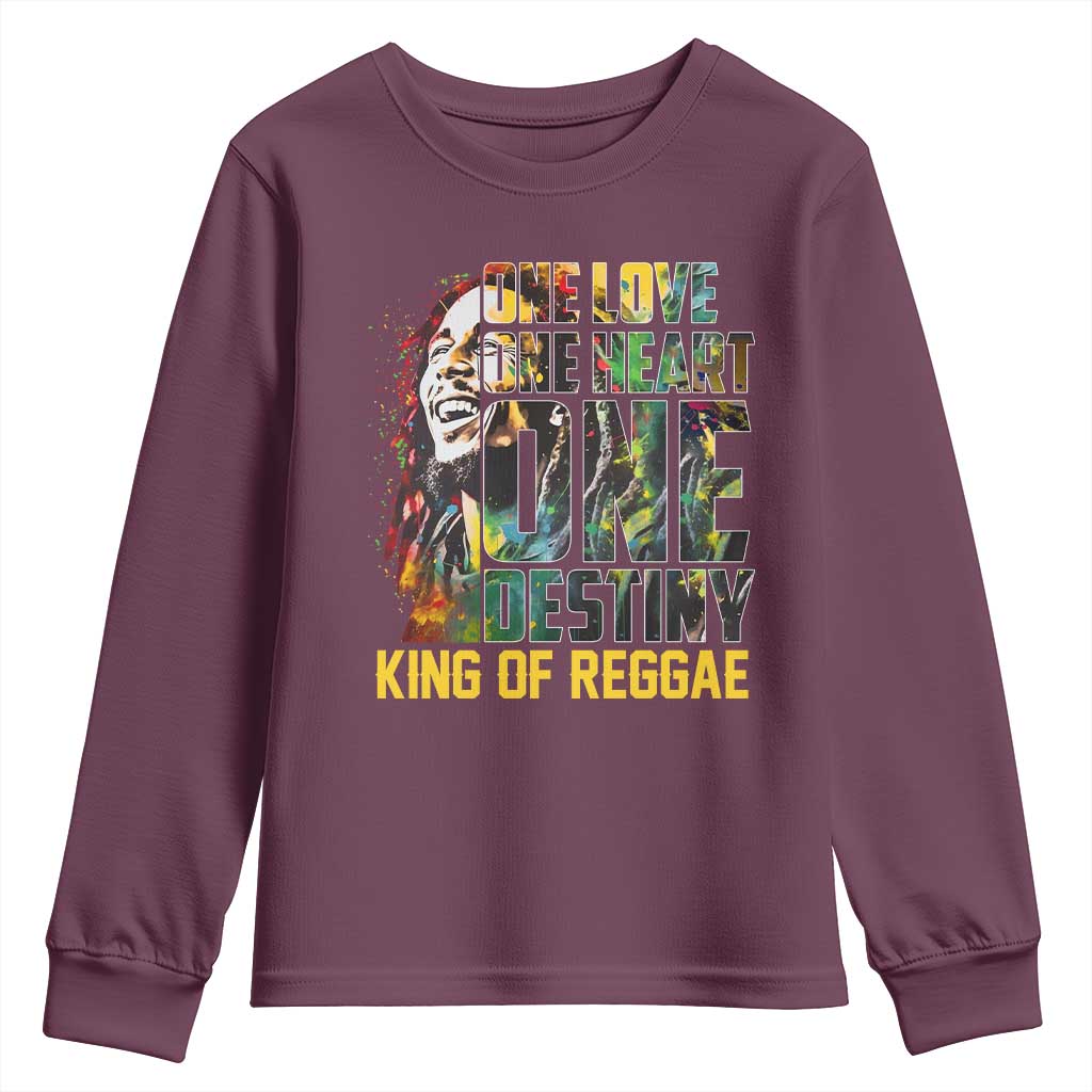 Legend Bob Youth Sweatshirt One Love Heart Destiny King Of Reggae TS11 Maroon Print Your Wear