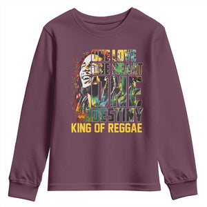Legend Bob Youth Sweatshirt One Love Heart Destiny King Of Reggae TS11 Maroon Print Your Wear